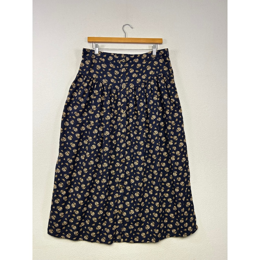 Cottagecore Prairie Boho LC Lauren Conrad Womens Large Blue Floral Midi Skirt